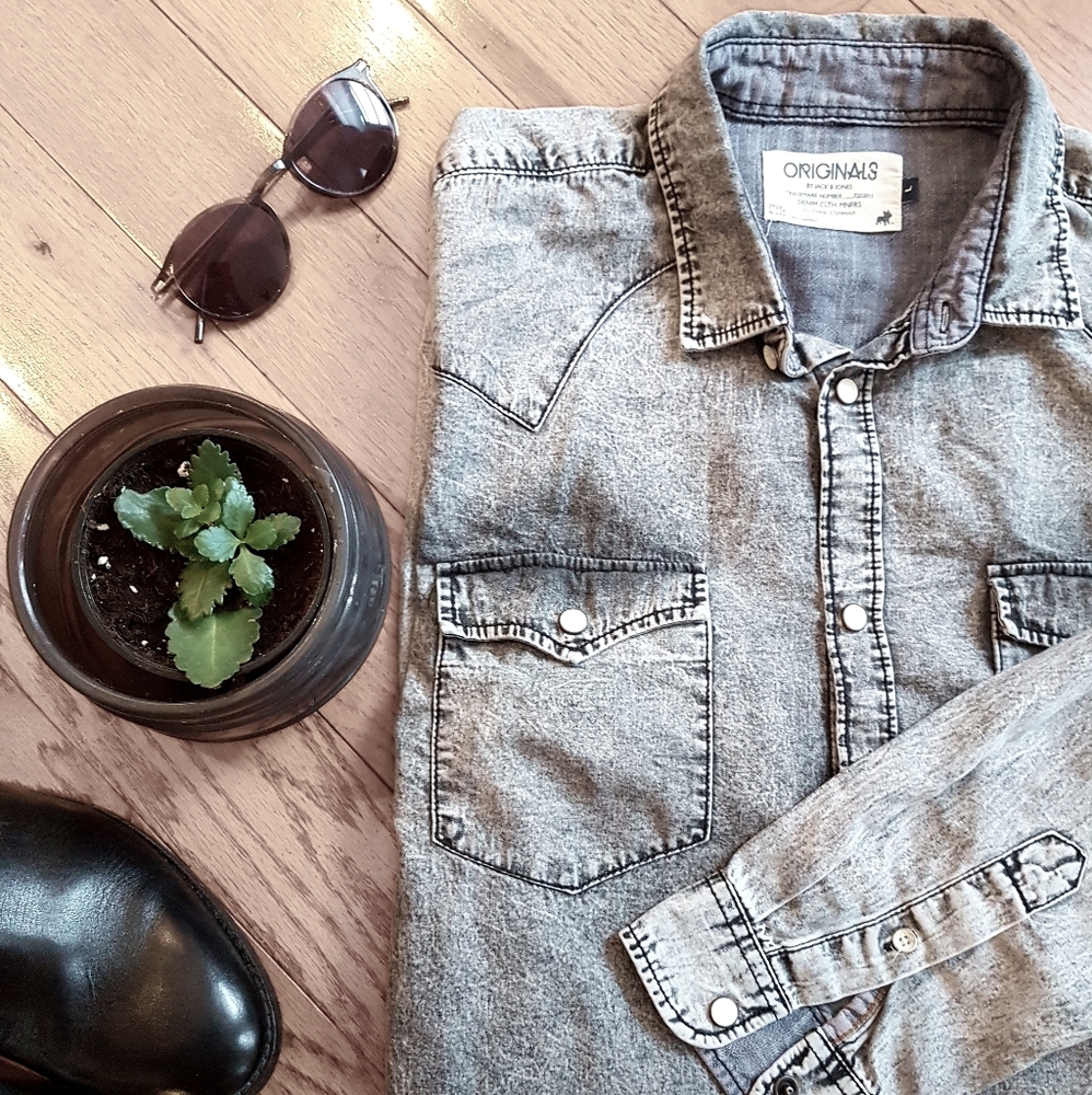 Jack and Jones Men Grey Wash Denim Shirt